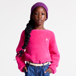 كنزة مضلّعة ناعمة باللون الوردي للفتيات